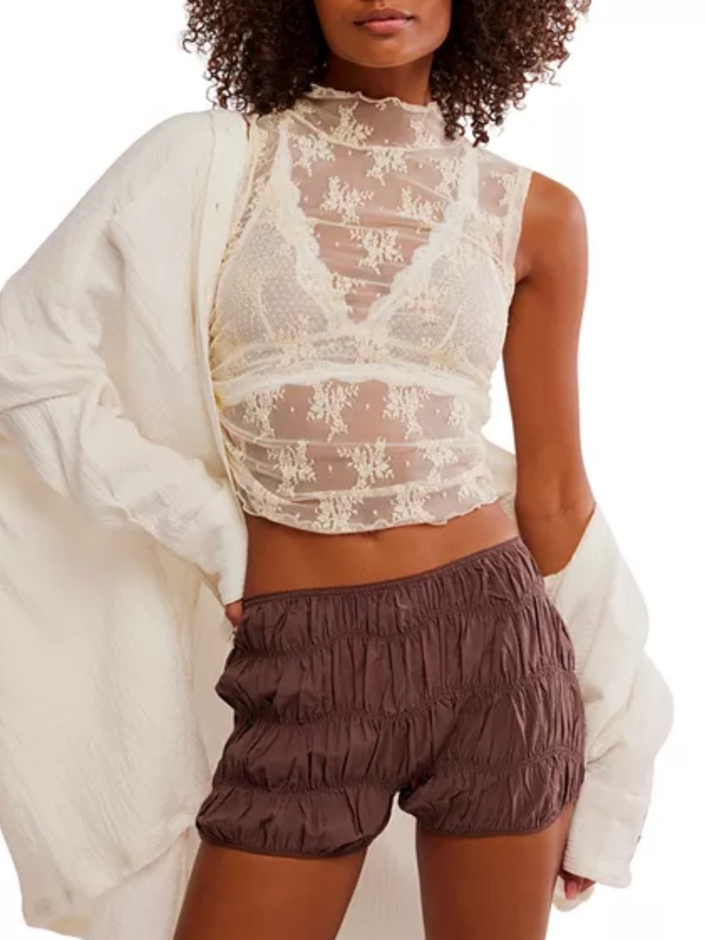 FREE PEOPLE Sweet On Bloomer Shorts French Chocolate High Rise Vintage Style M - Picture 2 of 16